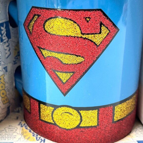 DC Comics Superman & Batman Glitter 14oz Ceramic Mug Set By Silver Buffalo - Picture 6 of 8